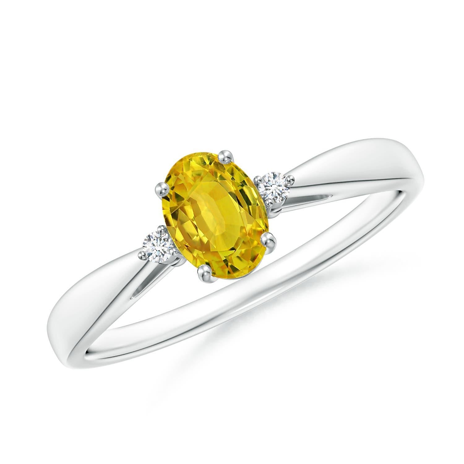 Bague solitaire en saphir jaune naturel Angara avec diamants en or massif 14K en vente 1
