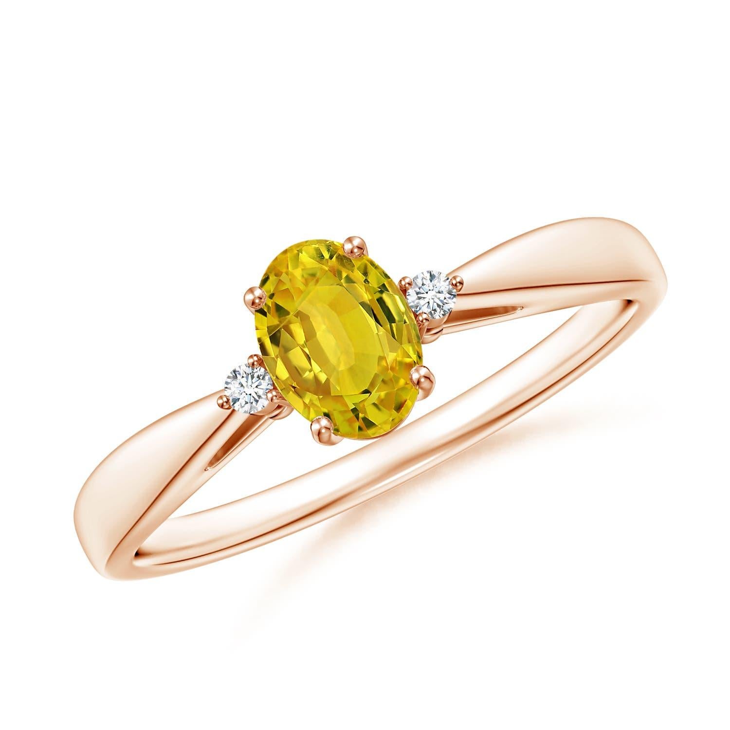 Bague solitaire en saphir jaune naturel Angara avec diamants en or massif 14K en vente 2