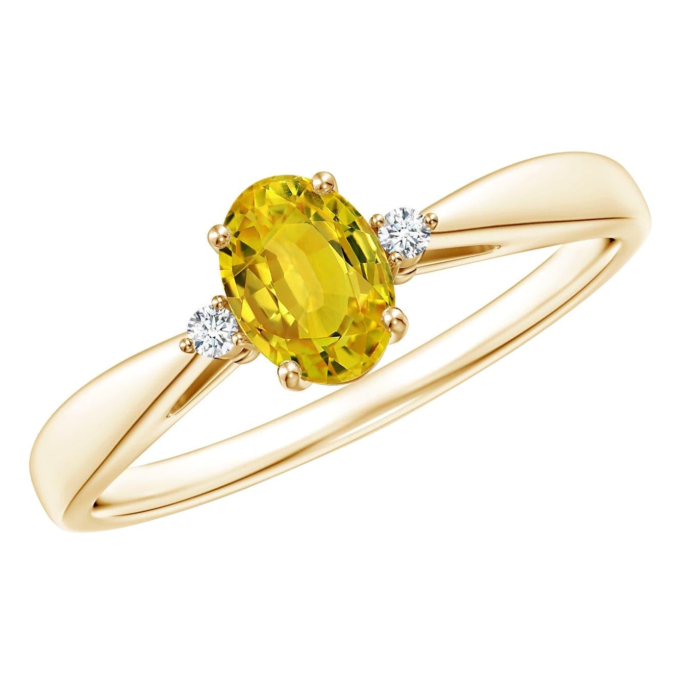 Bague solitaire en saphir jaune naturel Angara avec diamants en or massif 14K