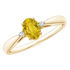 Bague solitaire en saphir jaune naturel Angara avec diamants en or massif 14K