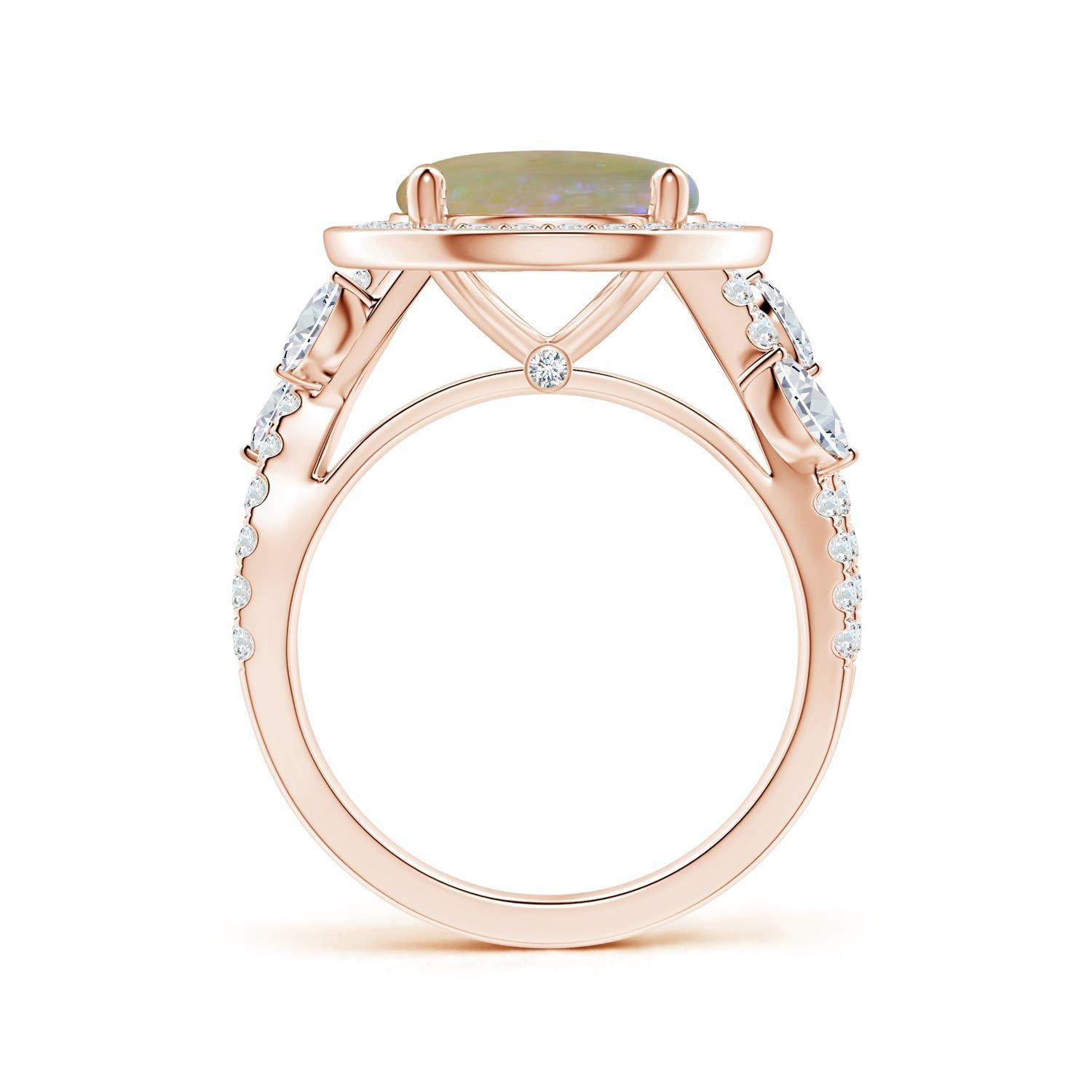 Angara Nature Inspired Gia Certified Round Opal Diamond Halo Ring in Rose Gold 2