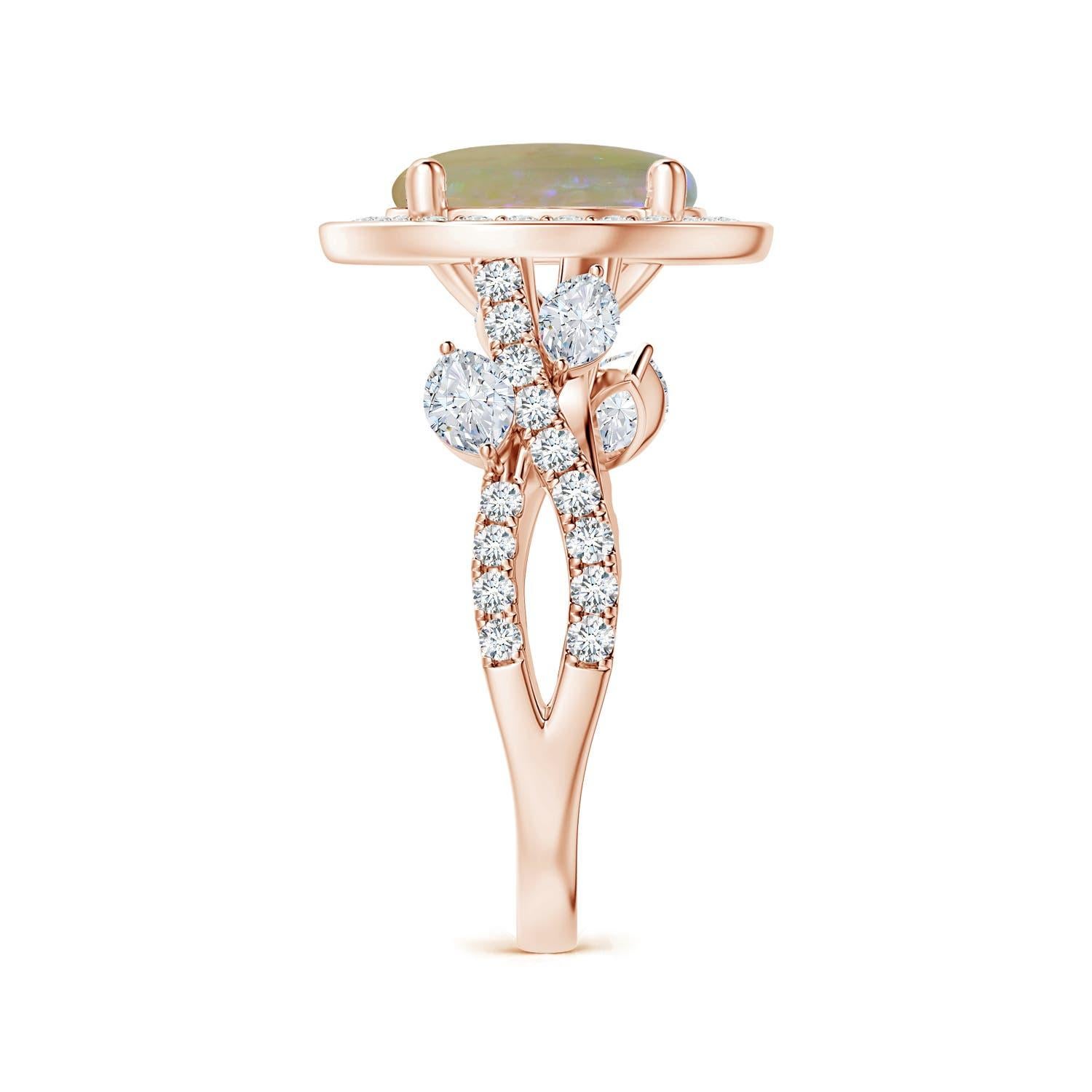 Angara Nature Inspired Gia Certified Round Opal Diamond Halo Ring in Rose Gold 4