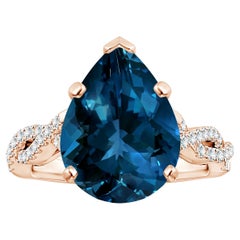 ANGARA GIA Certified Natural Pear Shape London Blue Topaz Ring in 14K Rose Gold