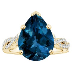 Anello con Topazio Blu di Londra naturale certificato GIA in oro giallo 18 carati