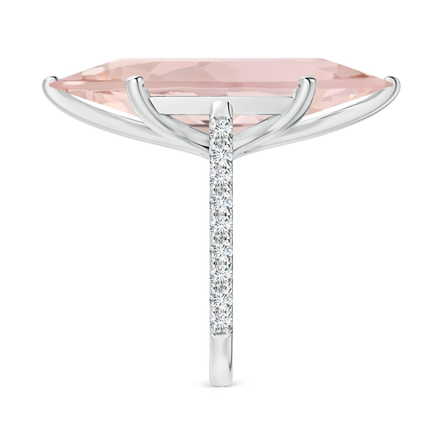 ANGARA GIA Certified Peg-Set Oval Morganite Ring in 18K White Gold with Diamonds 4