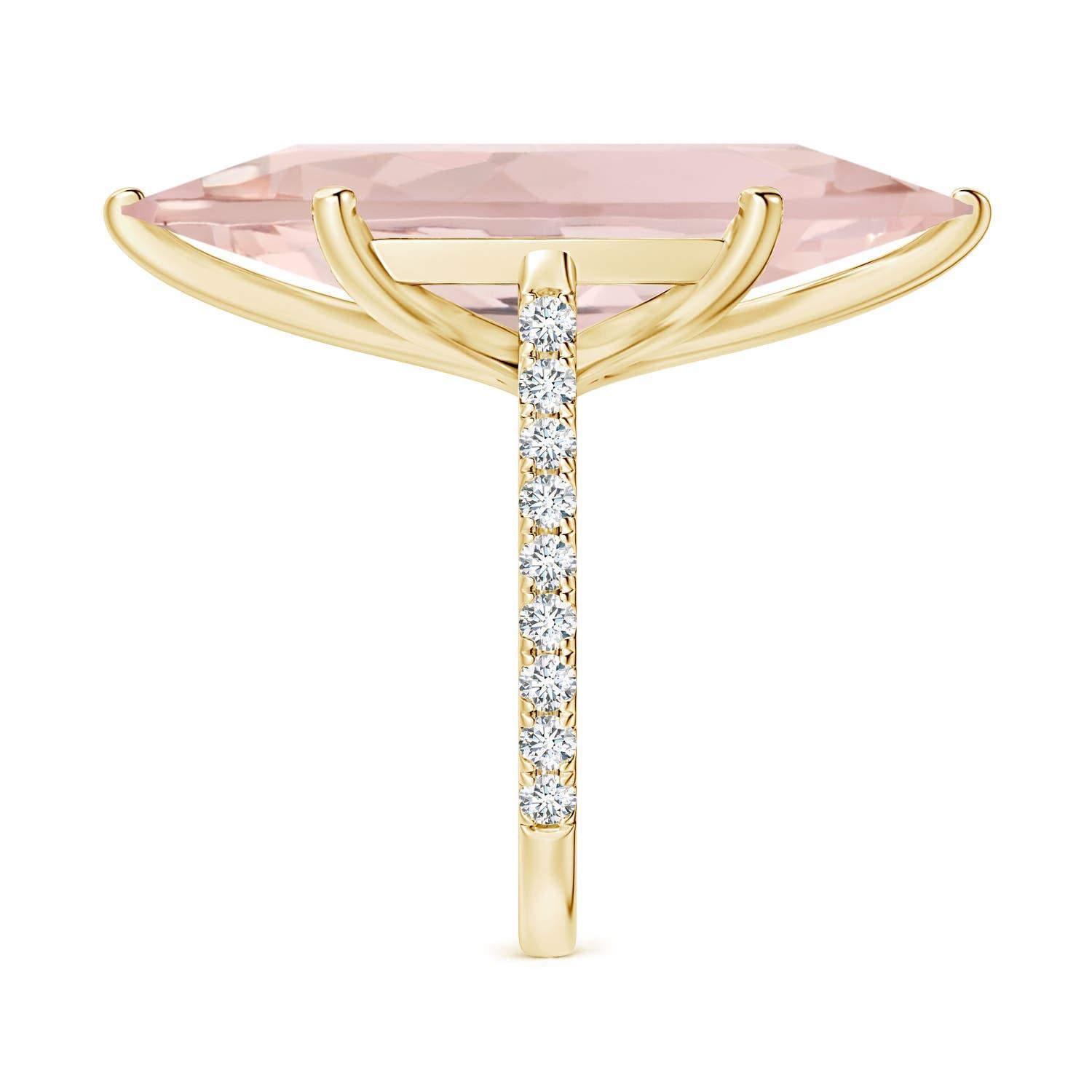 ANGARA GIA Certified Peg-Set Oval Morganite Ring in 18KYellow Gold with Diamonds 4