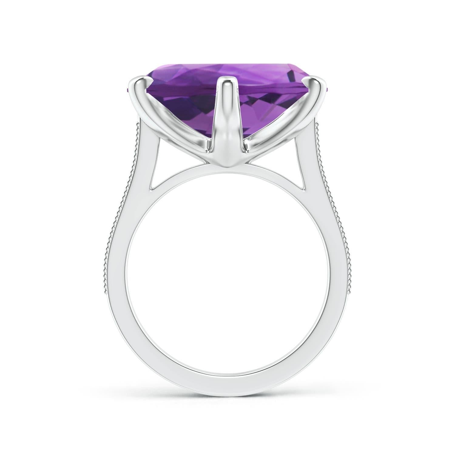 For Sale:  ANGARA Peg-Set GIA Certified Round Amethyst Ring in Platinum with Milgrain  2
