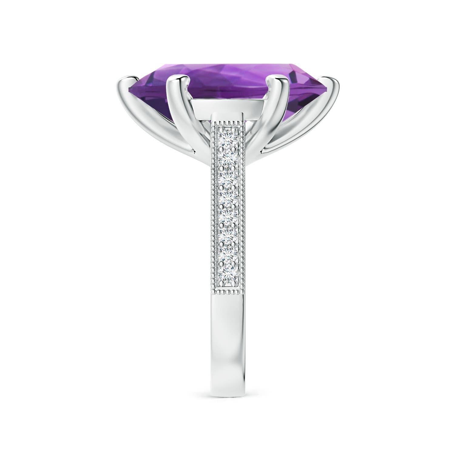 For Sale:  ANGARA Peg-Set GIA Certified Round Amethyst Ring in Platinum with Milgrain  4