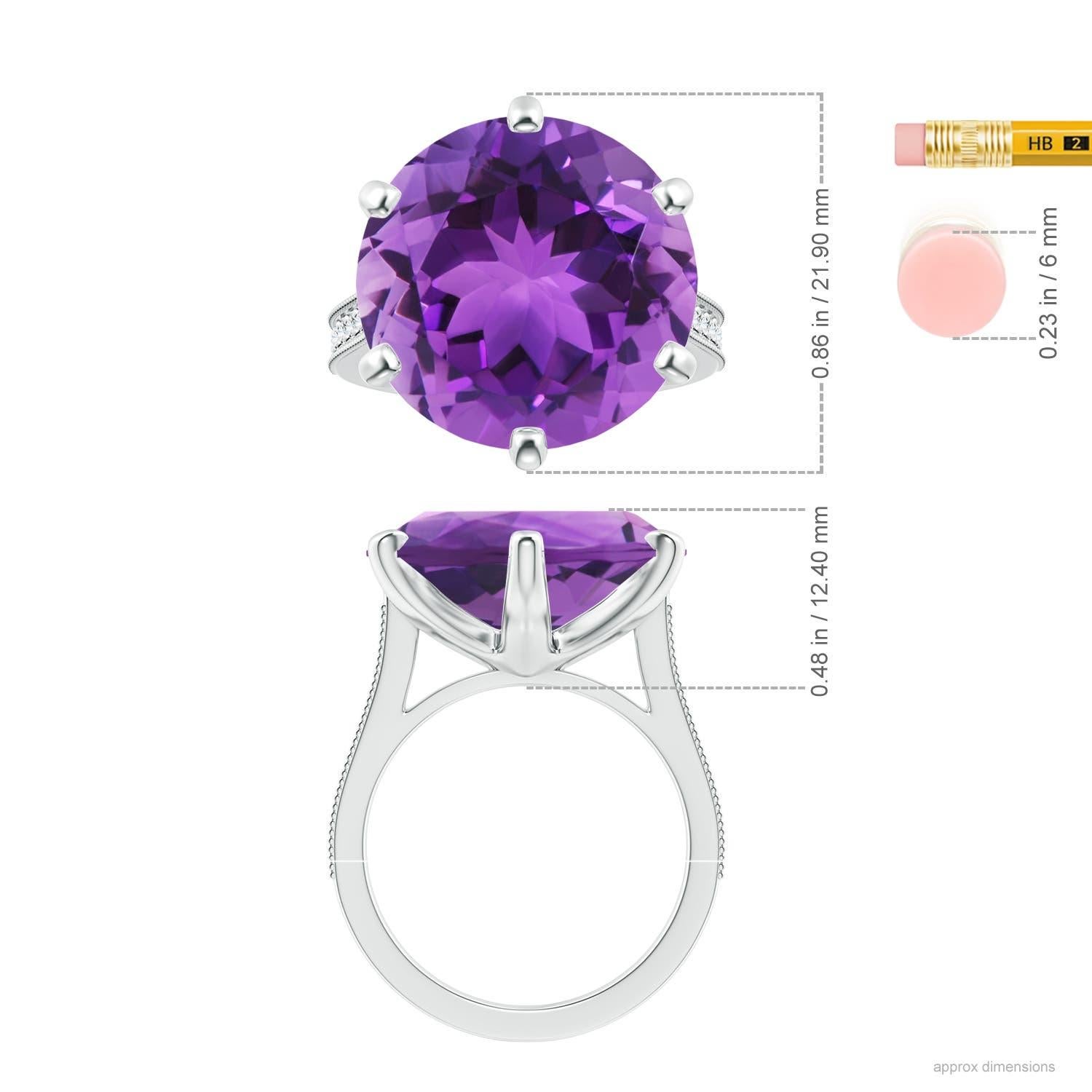 For Sale:  ANGARA Peg-Set GIA Certified Round Amethyst Ring in Platinum with Milgrain  5