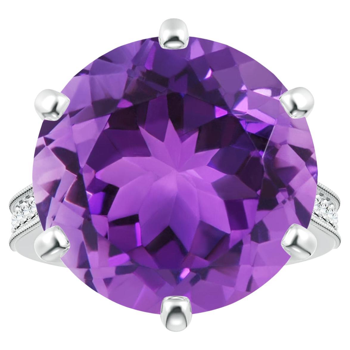 For Sale:  ANGARA Peg-Set GIA Certified Round Amethyst Ring in Platinum with Milgrain