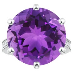 ANGARA Peg-Set GIA Certified Round Amethyst Ring in Platinum with Milgrain 