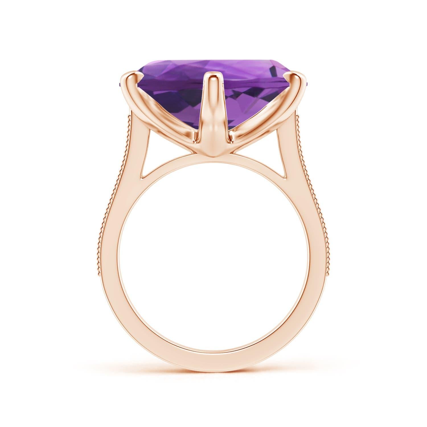 For Sale:  Angara Peg-Set Gia Certified Round Amethyst Ring in Rose Gold with Milgrain 2