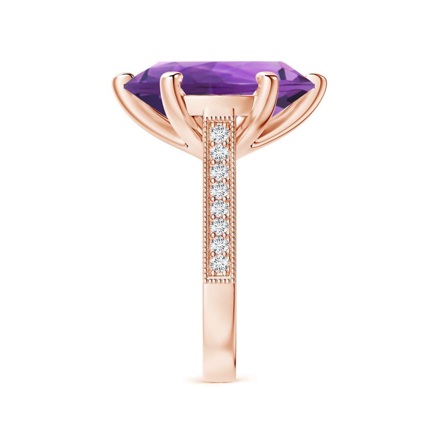 For Sale:  ANGARA Peg-Set GIA Certified Round Amethyst Ring in Rose Gold with Milgrain  4