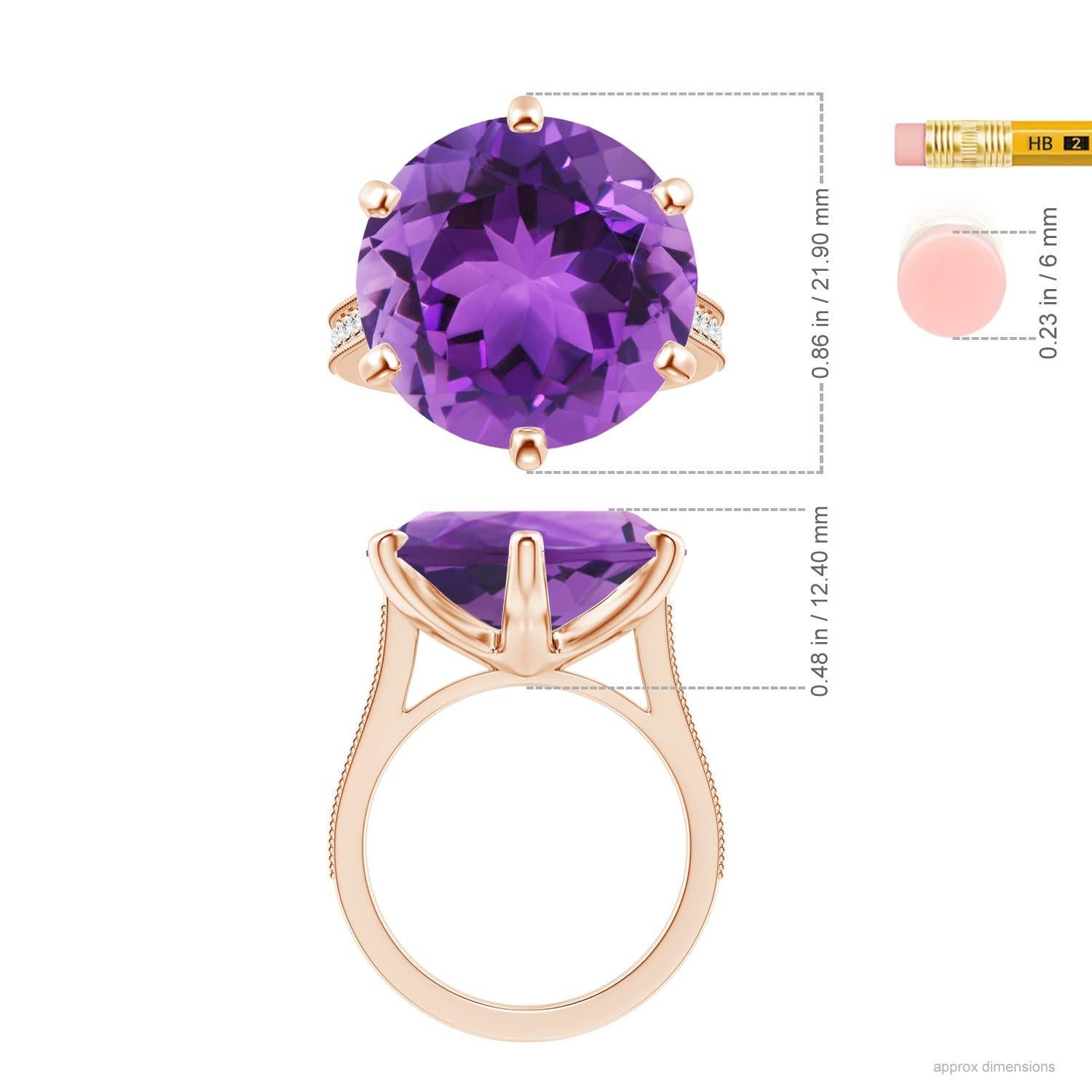 For Sale:  Angara Peg-Set Gia Certified Round Amethyst Ring in Rose Gold with Milgrain 5
