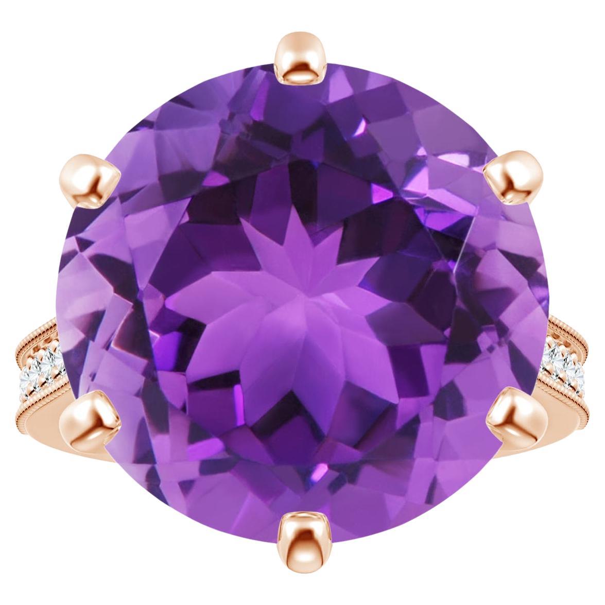 For Sale:  Angara Peg-Set Gia Certified Round Amethyst Ring in Rose Gold with Milgrain