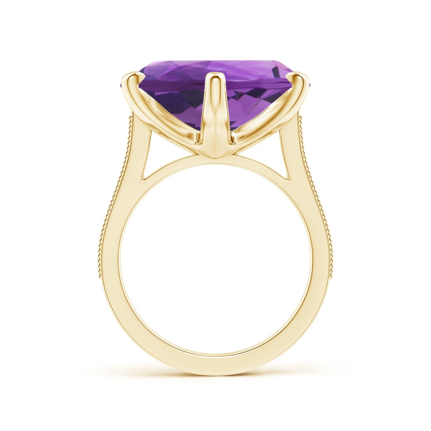 For Sale:  ANGARA Peg-Set GIA Certified Round Amethyst Ring in Yellow Gold with Milgrain  2