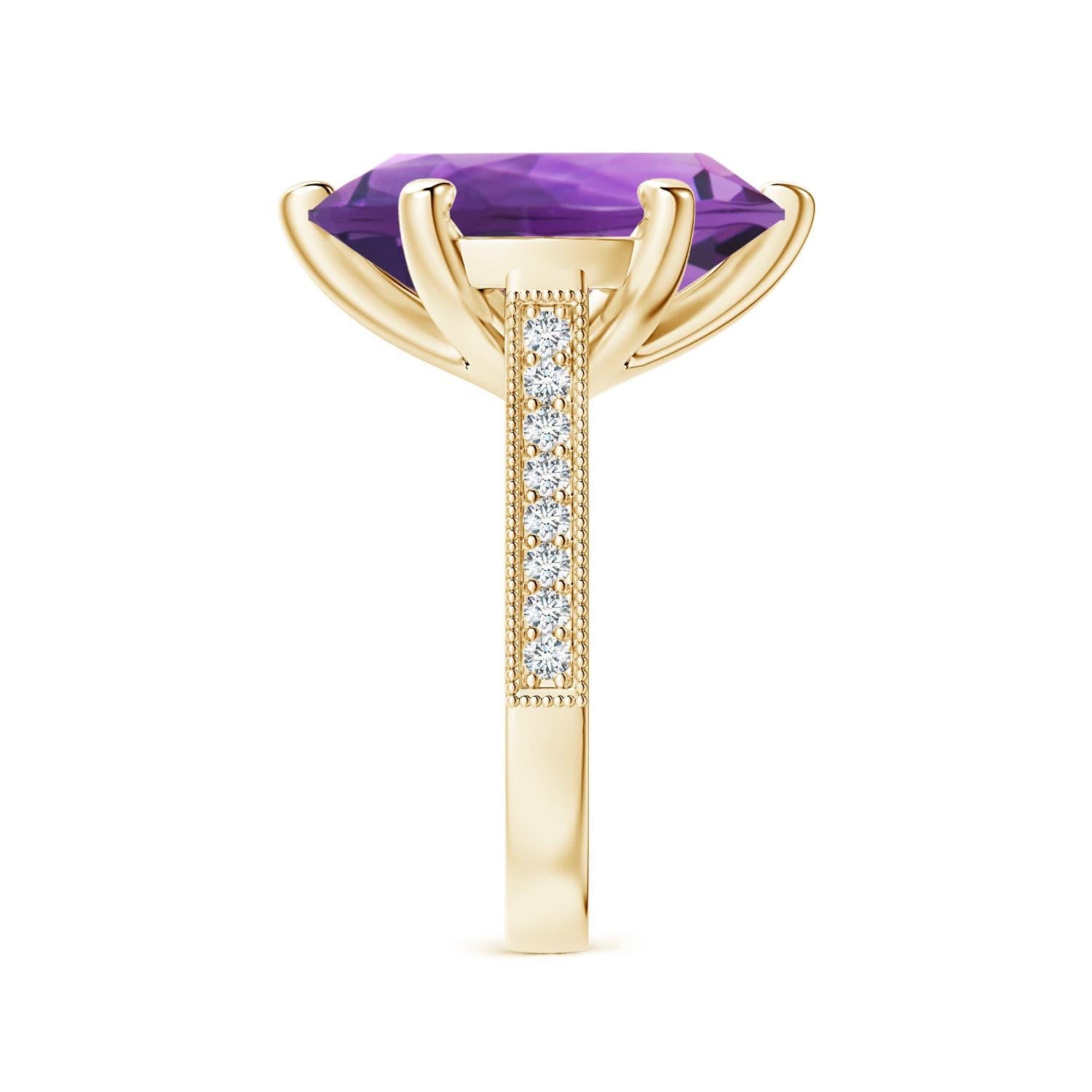 For Sale:  Angara Peg-Set Gia Certified Round Amethyst Ring in Yellow Gold with Milgrain 4