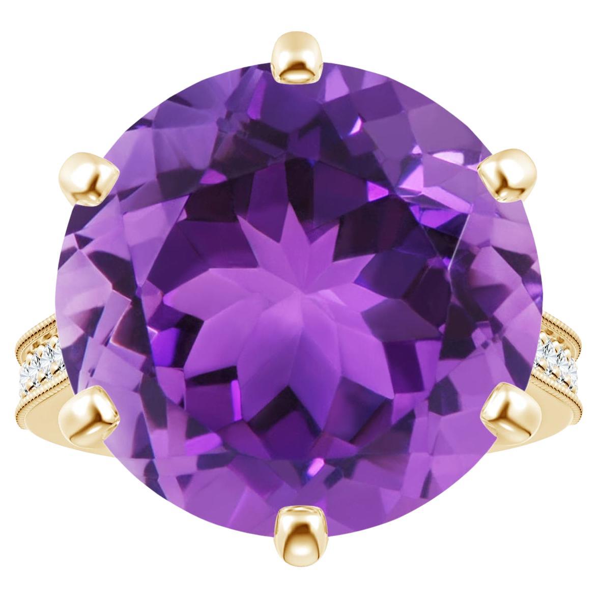 For Sale:  Angara Peg-Set Gia Certified Round Amethyst Ring in Yellow Gold with Milgrain