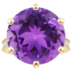 ANGARA Peg-Set GIA Certified Round Amethyst Ring in Yellow Gold with Milgrain