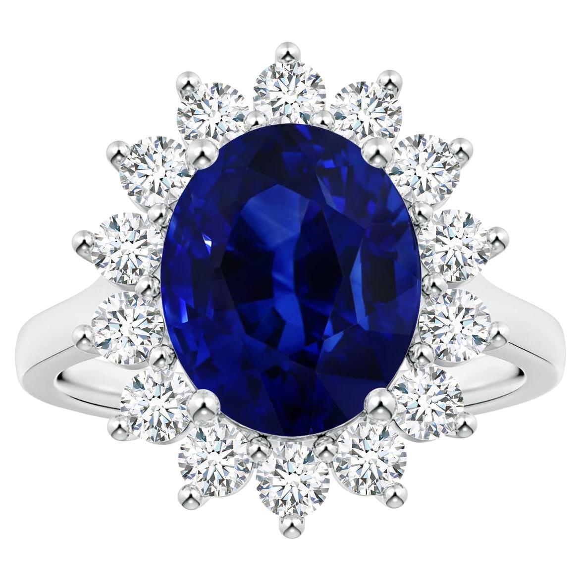 Angara Princess Diana Inspired Gia Certified Blue Sapphire Halo Ring in Platinum