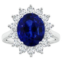 Angara Bague en platine avec halo de saphirs bleus certifiés GIA, inspirée de la princesse Diana