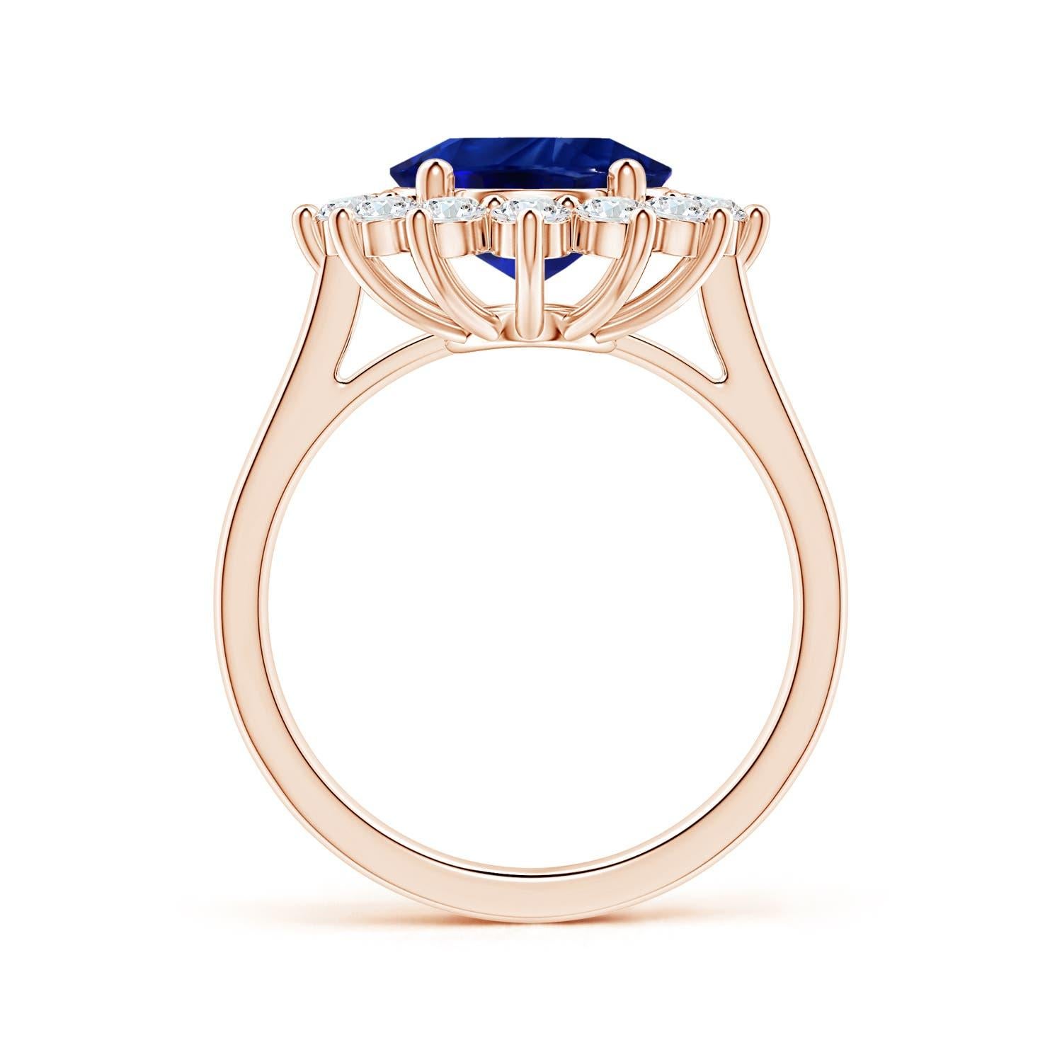 For Sale:  ANGARA Princess Diana Inspired GIA Certified Blue Sapphire Halo Rose Gold Ring 2