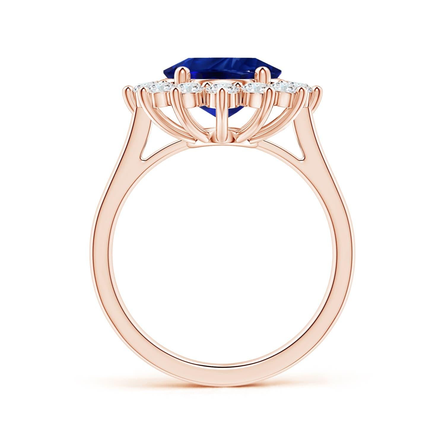For Sale:  Princess Diana Inspired GIA Certified Blue Sapphire Halo Rose Gold Ring 2