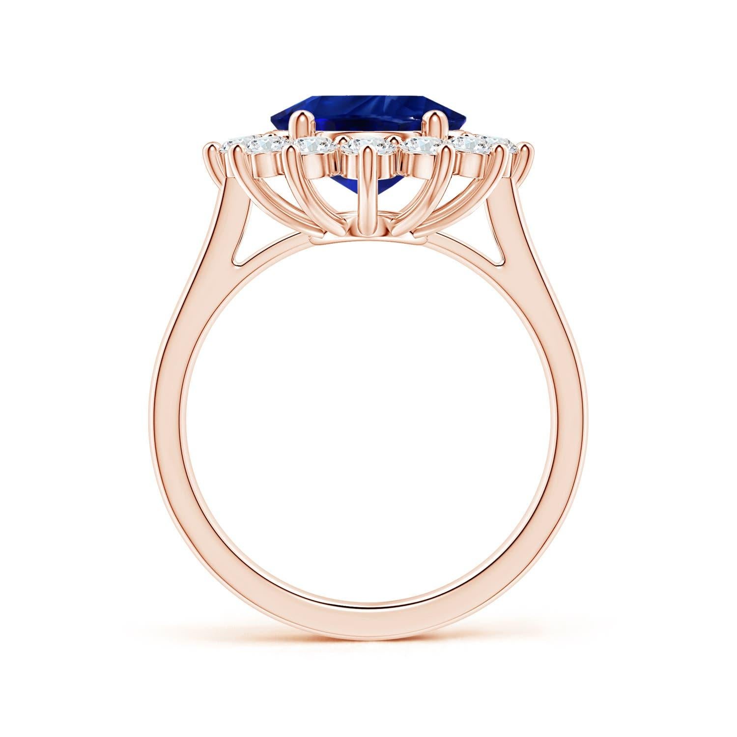 Princess Diana Inspired GIA Certified Blue Sapphire Halo Rose Gold Ring 2
