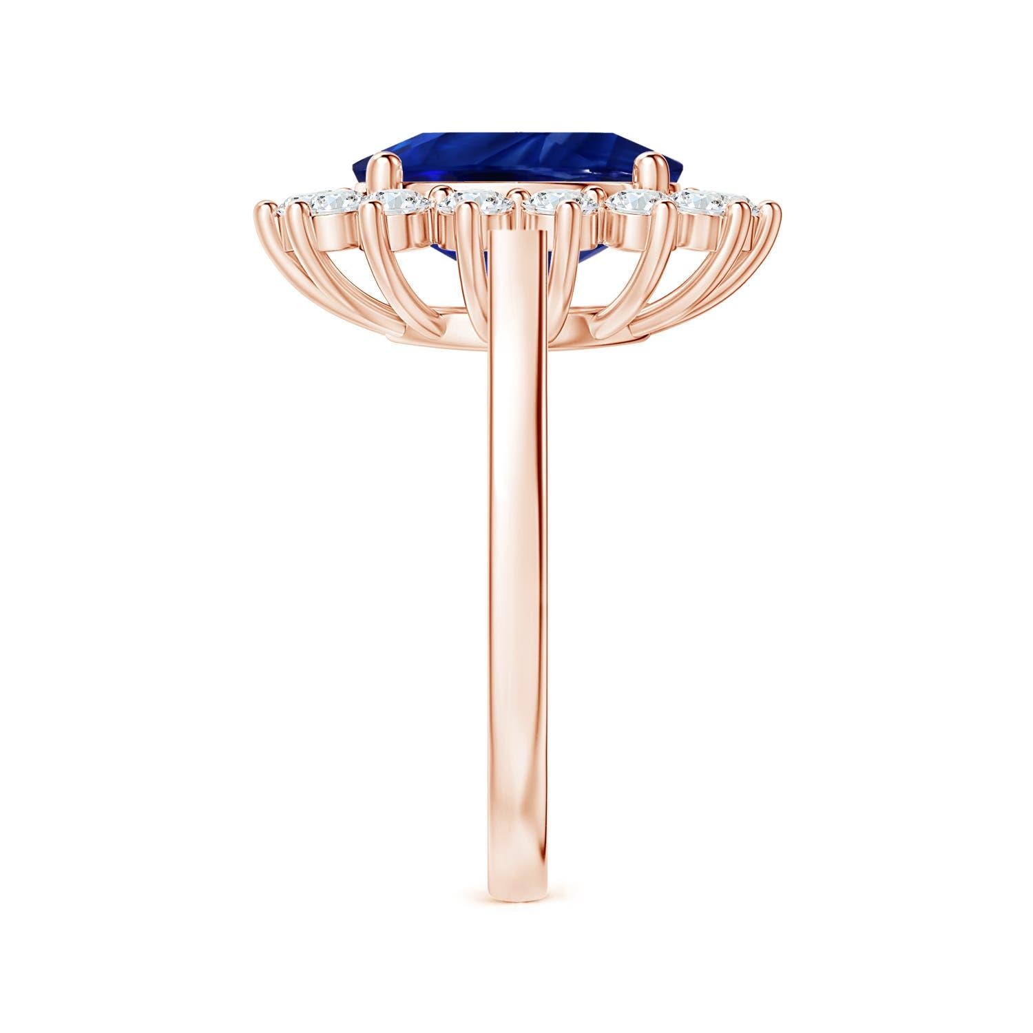 Princess Diana Inspired GIA Certified Blue Sapphire Halo Rose Gold Ring 4