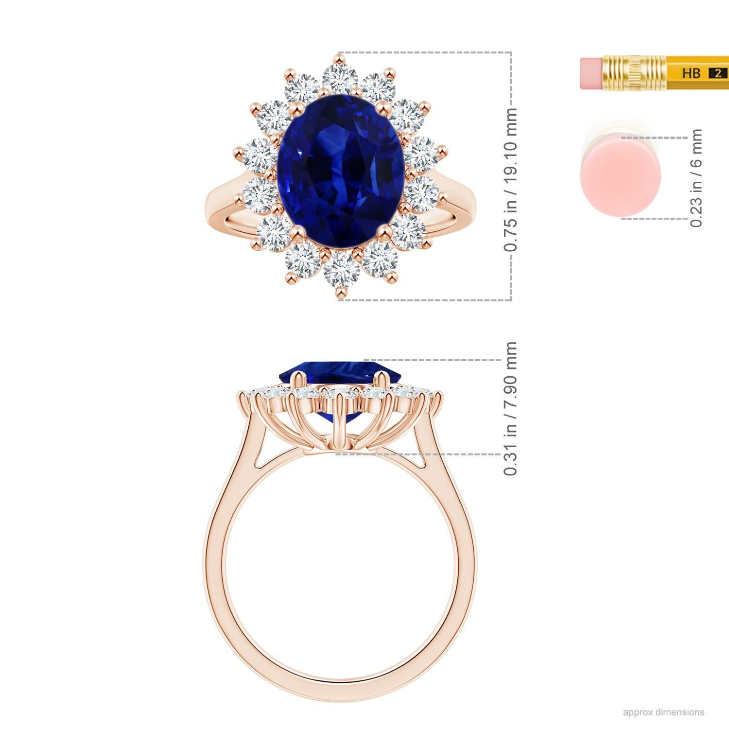 For Sale:  ANGARA Princess Diana Inspired GIA Certified Blue Sapphire Halo Rose Gold Ring 5