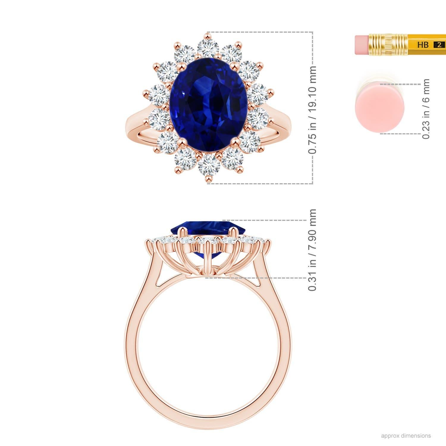 For Sale:  Princess Diana Inspired GIA Certified Blue Sapphire Halo Rose Gold Ring 5