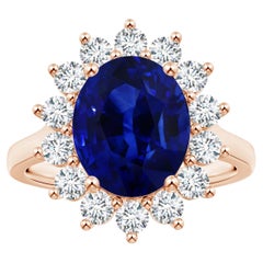 ANGARA Bague d'inspiration princesse Diana en or rose avec halo de saphirs bleus certifiés GIA