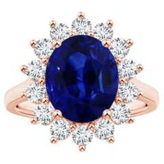 Princess Diana Inspired GIA Certified Blue Sapphire Halo Rose Gold Ring
