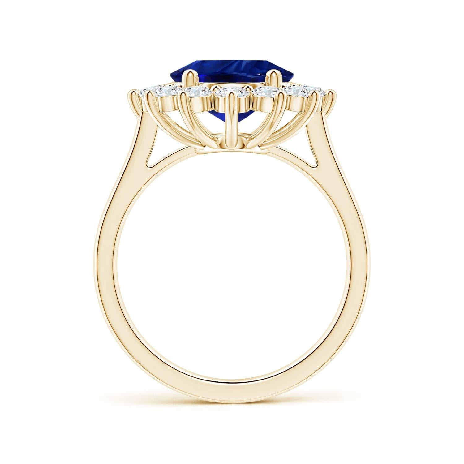 For Sale:  ANGARA Princess Diana Inspired GIA Certified Blue Sapphire Halo Yellow Gold Ring 2