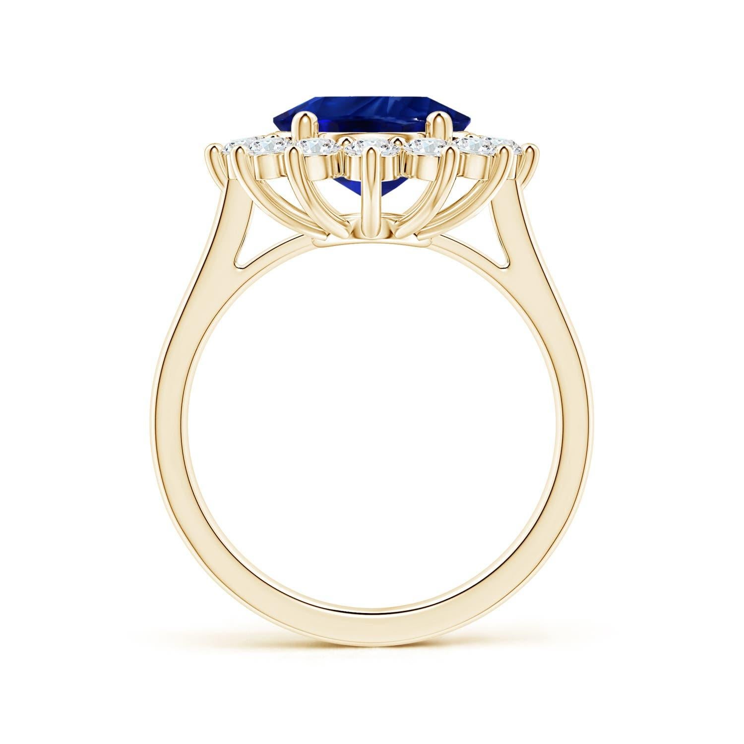 ANGARA Princess Diana Inspired GIA Certified Blue Sapphire Halo Yellow Gold Ring 2
