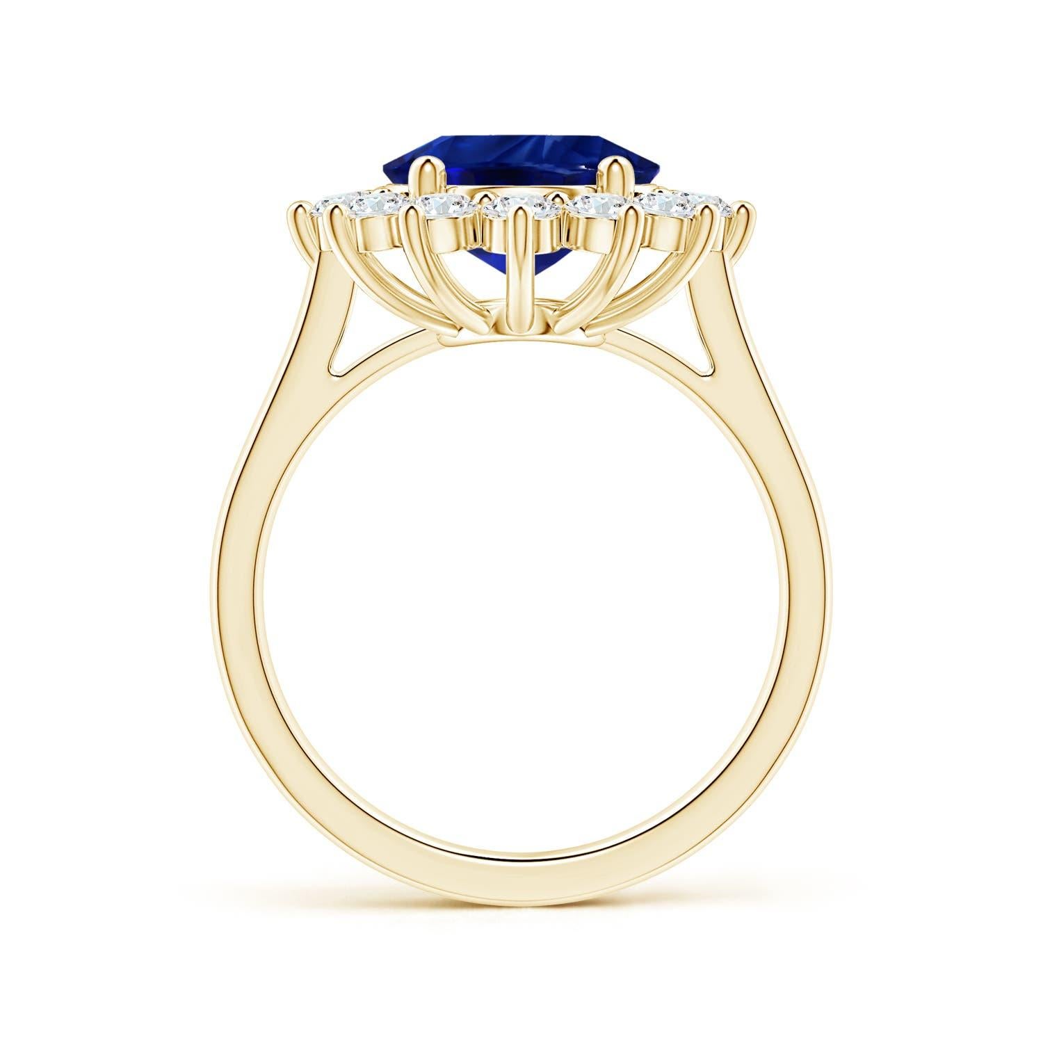 For Sale:  Angara Princess Diana Inspired Gia Certified Blue Sapphire Halo Yellow Gold Ring 3