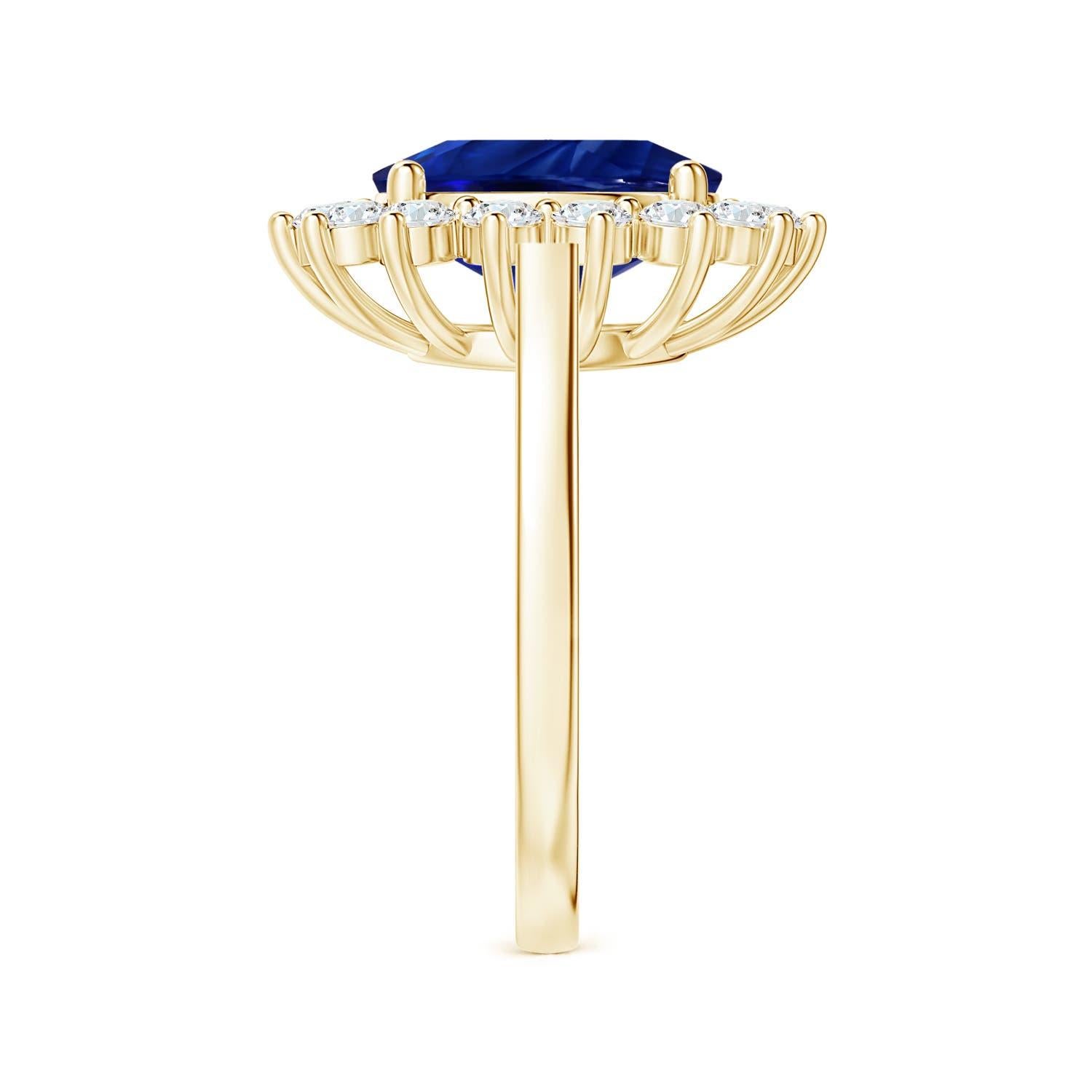 Angara Princess Diana Inspired Gia Certified Blue Sapphire Halo Yellow Gold Ring 4