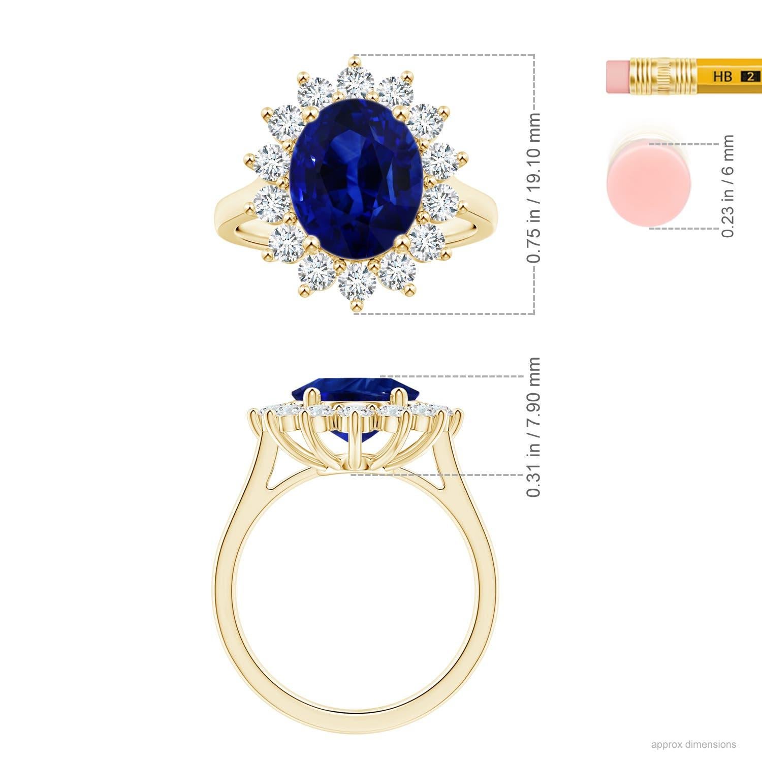 For Sale:  Angara Princess Diana Inspired Gia Certified Blue Sapphire Halo Yellow Gold Ring 5