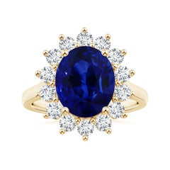 ANGARA Princess Diana Inspired GIA Certified Blue Sapphire Halo Yellow Gold Ring