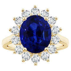 Angara Princess Diana Inspired Gia Certified Blue Sapphire Halo Yellow Gold Ring
