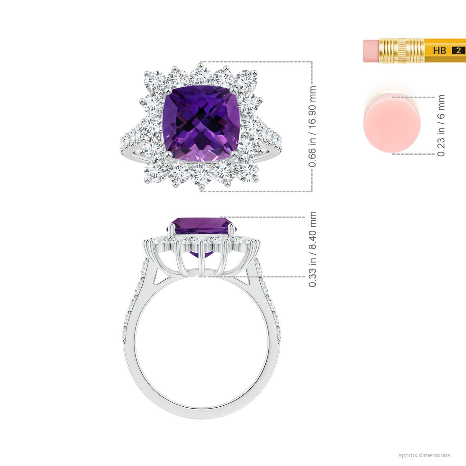 For Sale:  Angara Princess Diana Inspired Gia Certified Cushion Amethyst Ring in Platinum 5