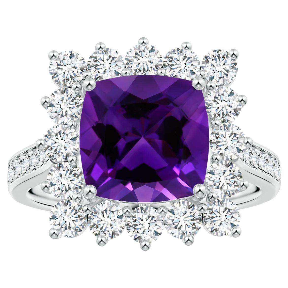 For Sale:  ANGARA Princess Diana Inspired GIA Certified Cushion Amethyst Ring in Platinum