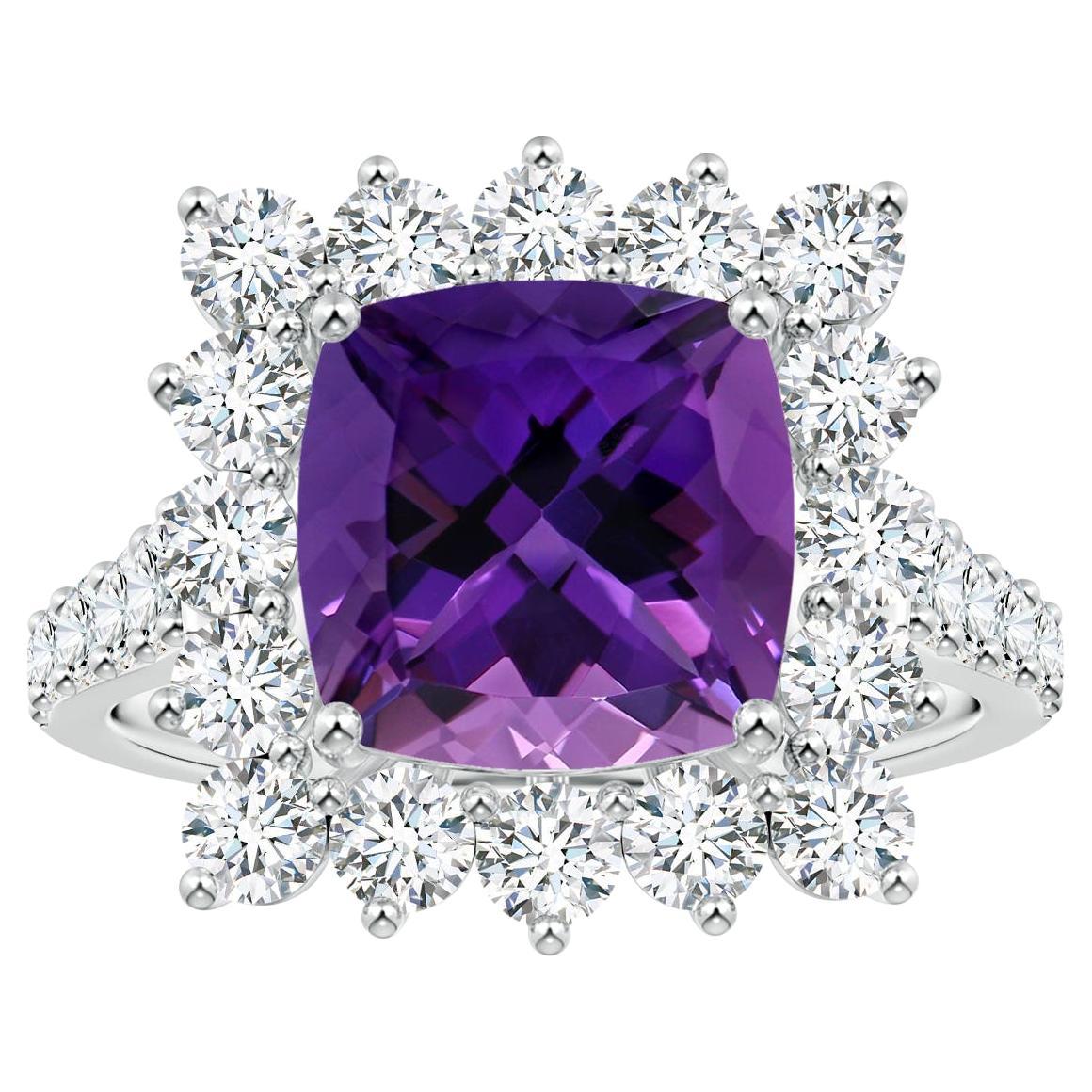For Sale:  Angara Princess Diana Inspired Gia Certified Cushion Amethyst Ring in Platinum