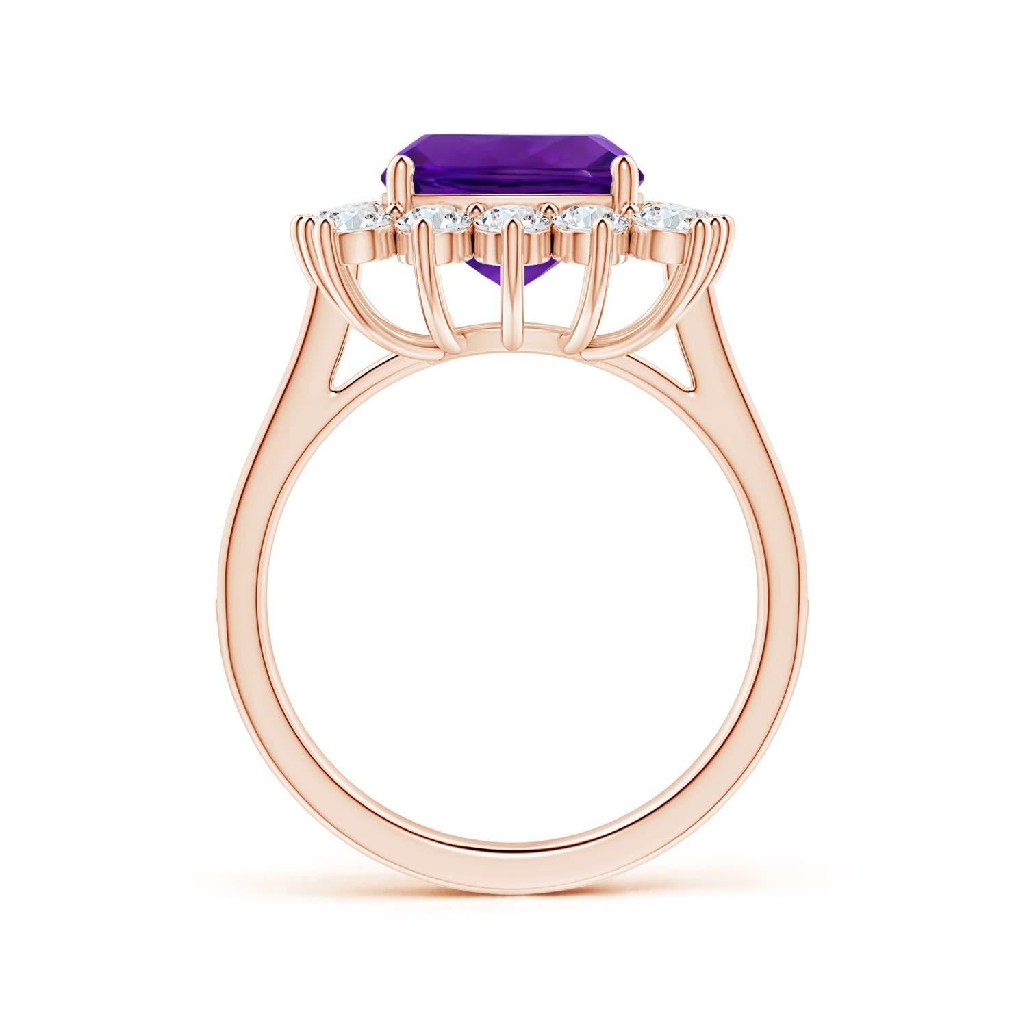 For Sale:  ANGARA Princess Diana Inspired GIA Certified Cushion Amethyst Ring in Rose Gold 2