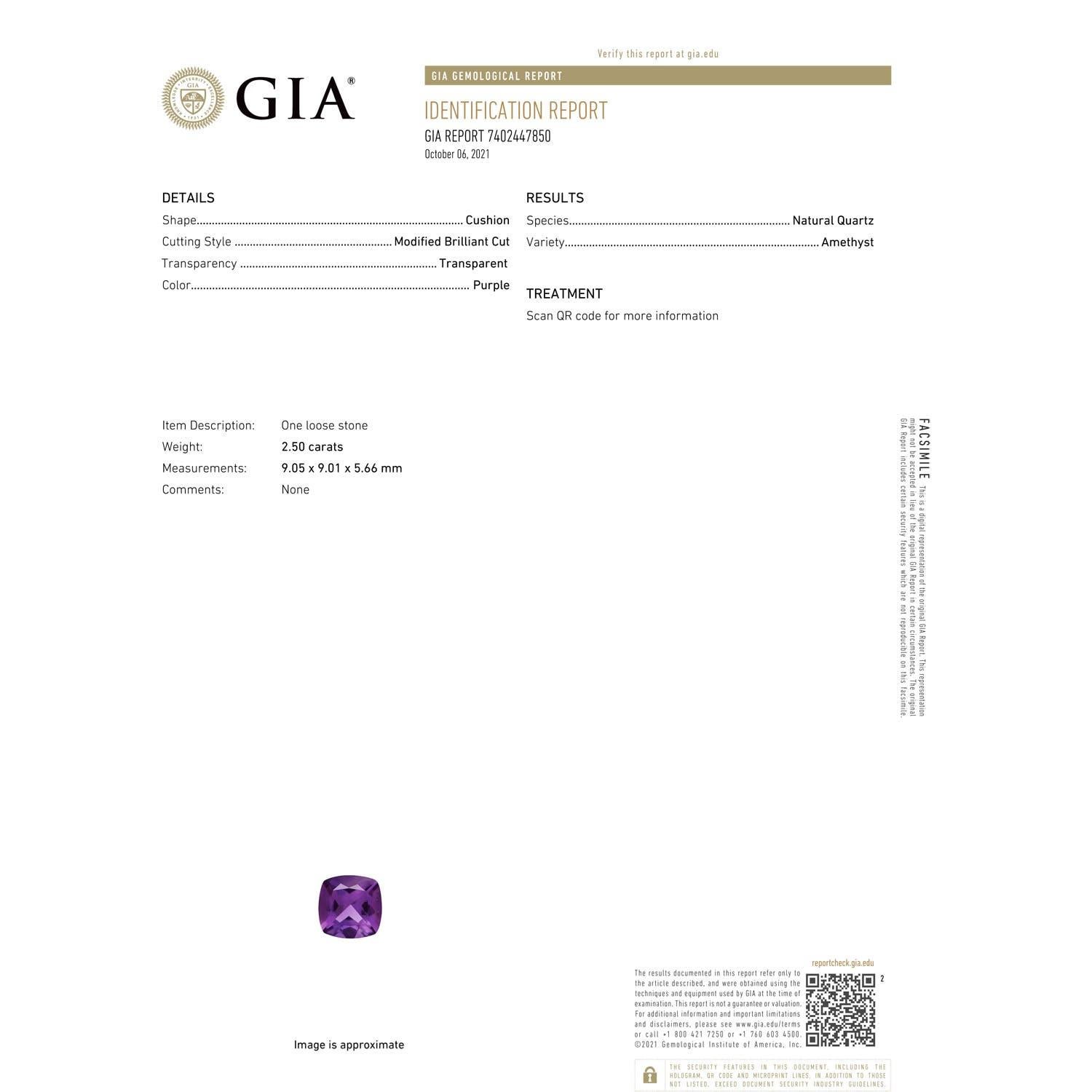 En vente :  Angara, bague d'inspiration princesse Diana en or rose avec améthyste coussin certifiée GIA 3