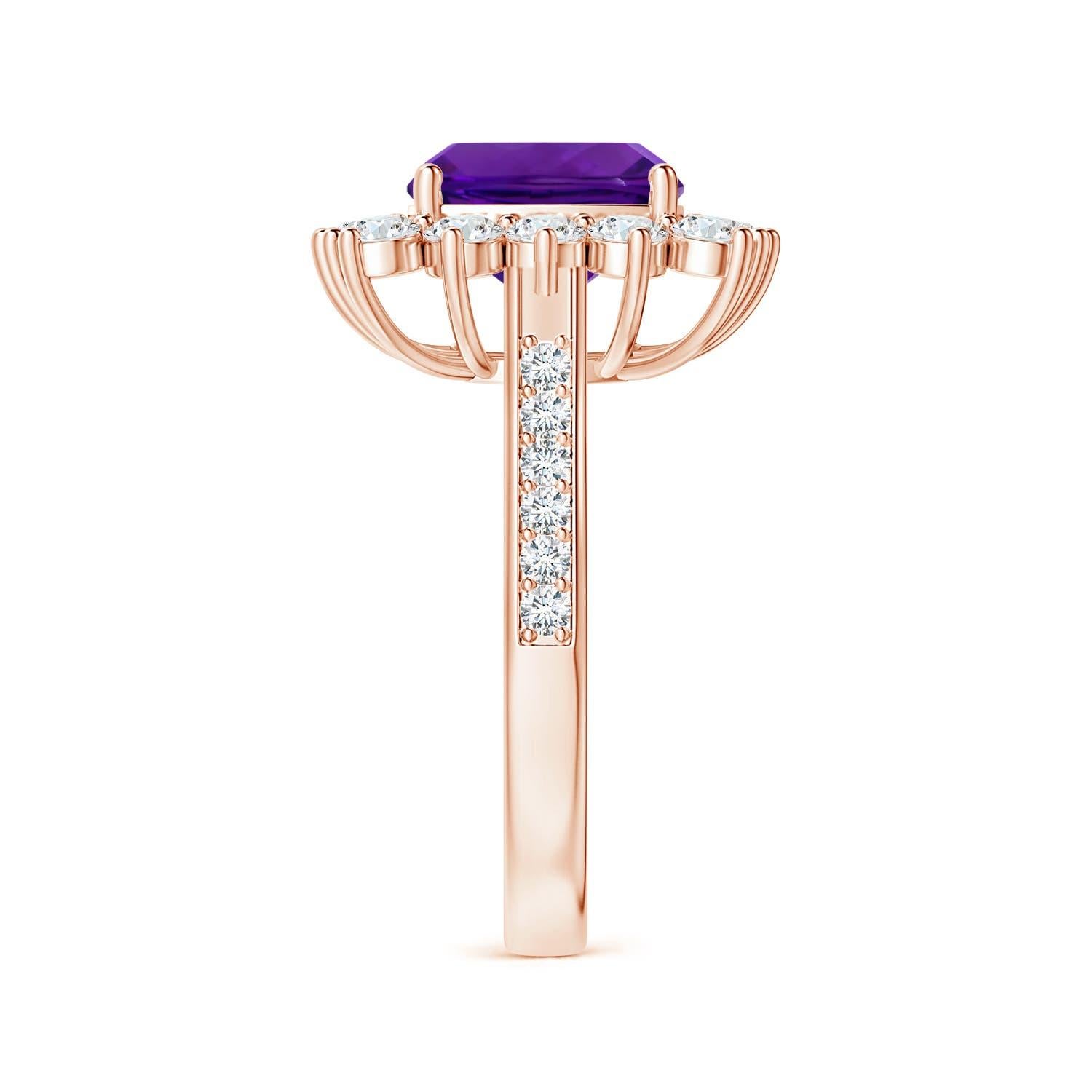 For Sale:  ANGARA Princess Diana Inspired GIA Certified Cushion Amethyst Ring in Rose Gold 4