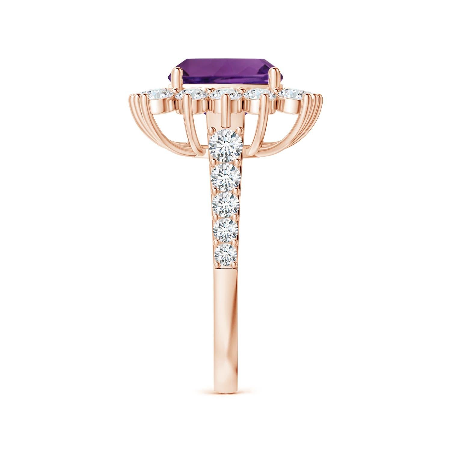 For Sale:  ANGARA Princess Diana Inspired GIA Certified Cushion Amethyst Ring in Rose Gold 4
