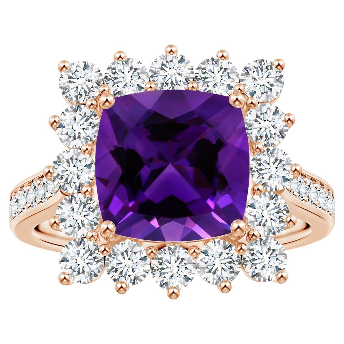 Angara Prinzessin Diana inspirierter Amethystring aus Roségold mit GIA-zertifiziertem Kissenschliff