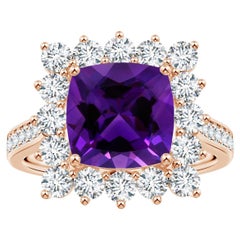 Angara Prinzessin Diana inspirierter Amethystring aus Roségold mit GIA-zertifiziertem Kissenschliff