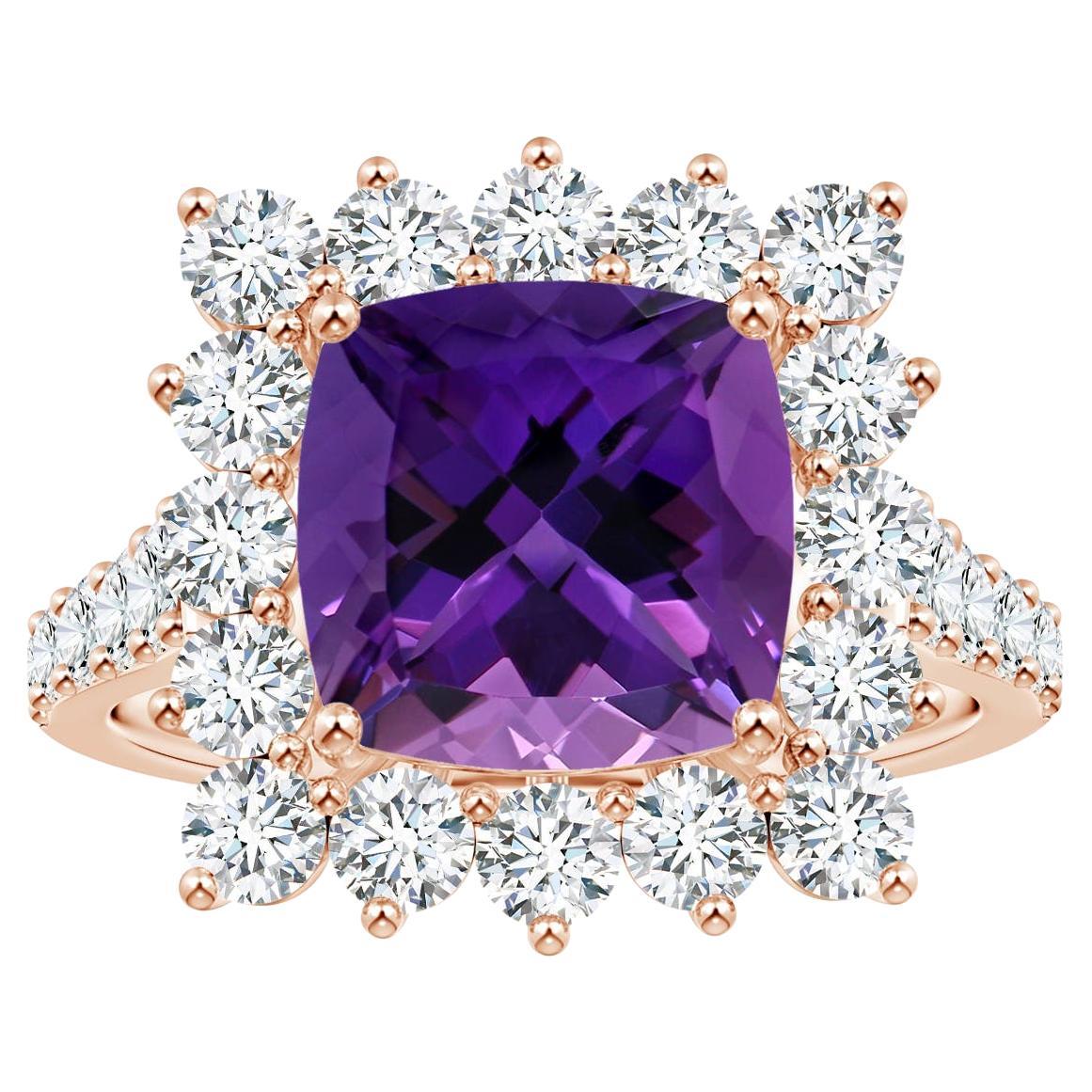 For Sale:  ANGARA Princess Diana Inspired GIA Certified Cushion Amethyst Ring in Rose Gold